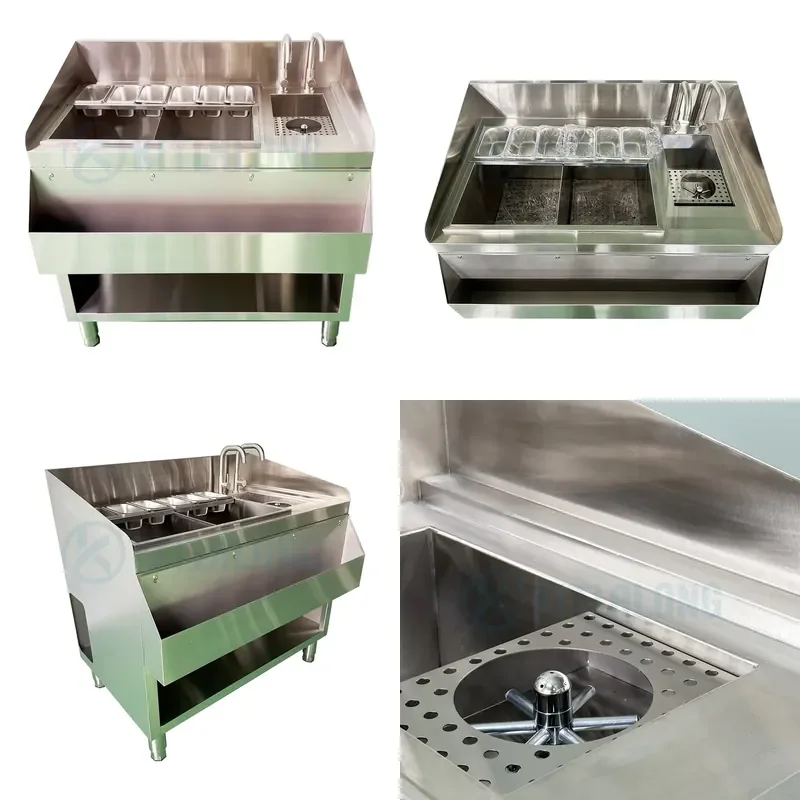 for Stainless Steel Cocktail Station European Modular Bar Workstation with Glass Rinser and Ice Well Commercial Bartending