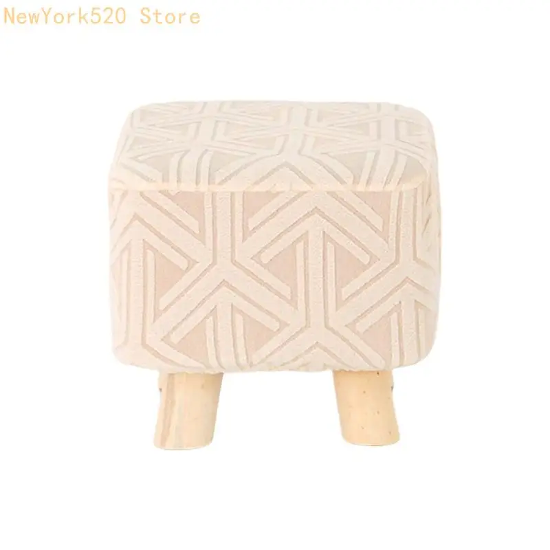 Furniture Protector Square Footrest Foot Stool Slipcover Soft Polyester Elastic Edges Machine Washable Design N84C