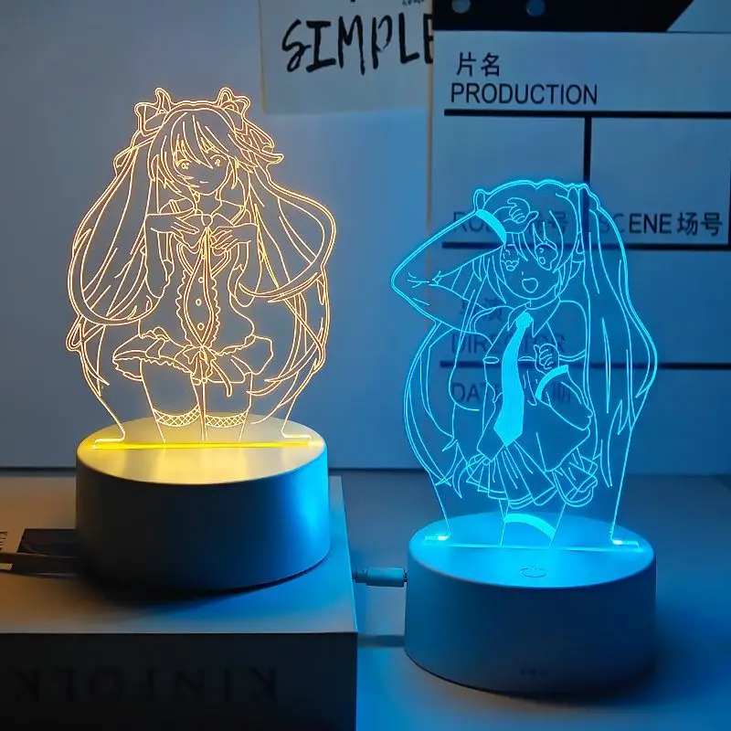 Hatsune Miku anime cartoon cute student glowing acrylic stand Kawaii 2D student bedroom small night light decoration gift view 5