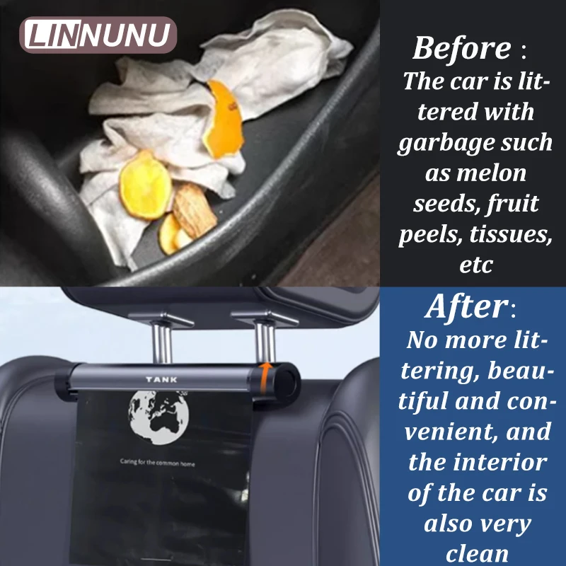 LINNUNU Car Garbage Bag Roller Type Organizer For Tank 300 Inside The Garbage Can Cleaning Hidden Folding Hanging Auto Parts