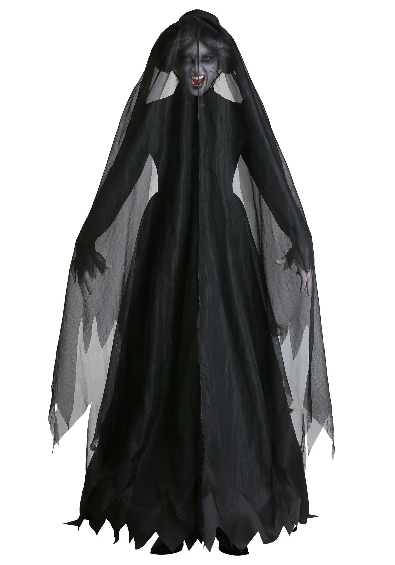 Halloween Vampier Heks Jurk Cosplay Kostuums Enge Vrouwen Podiumkleding Kostuum Volwassen Ghost Verkleedkleding Met Mantel