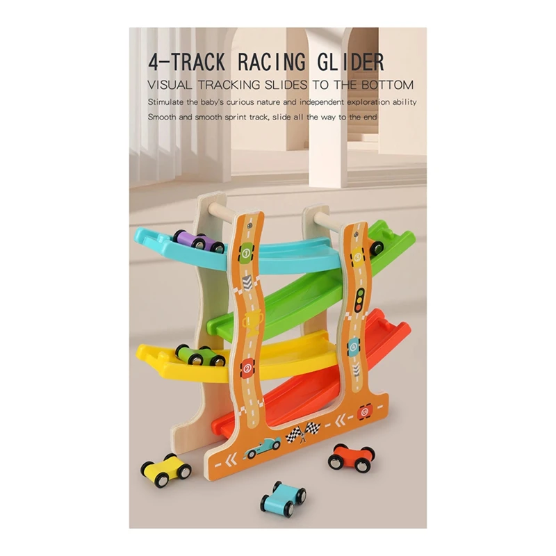 Wooden Racing Slide Cars Track Parking Lot Toys  Gliding Ladder Vehicles DIY Education Xmas Birthday Gifts For Kids Boys