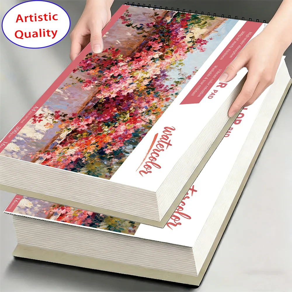 Dual-Size Watercolor Sketch Pad, A4 & A5 300GSM 16 Sheets, Heavyweight Art Paper for Watercolor, Gouache, Acrylic & Sketching