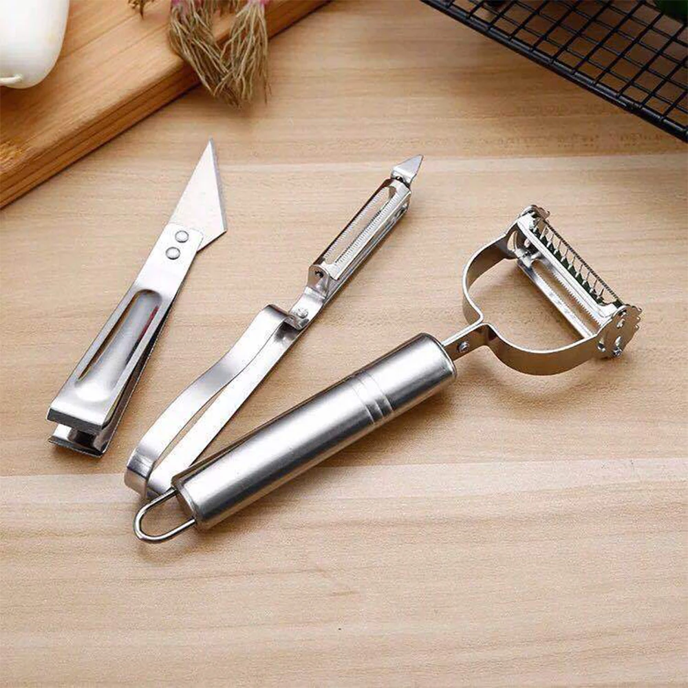 3Pcs/Set Multi-Function Stainless Steel Potato Cucumber Carrot Grater  Vegetables Fruit Peeler Two-In-One Slicer