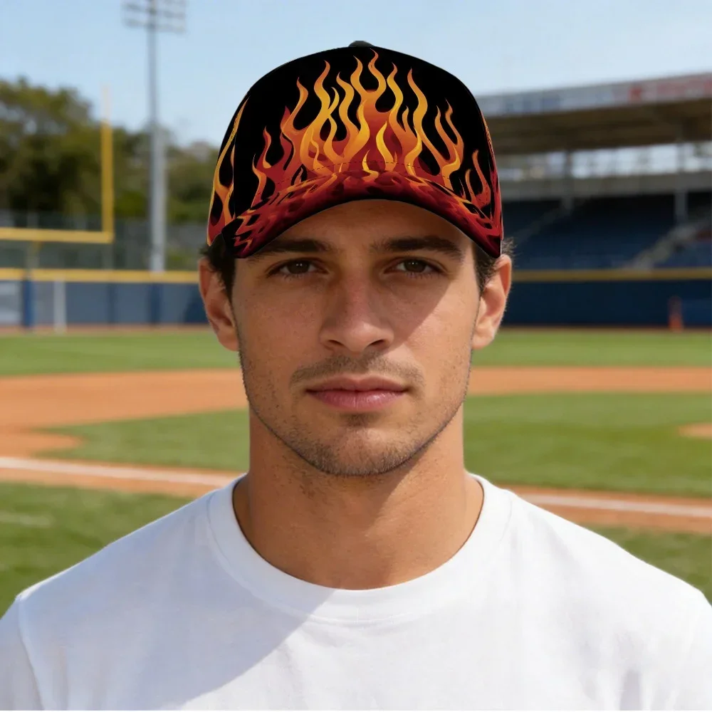 Custom Hats 1pc Guy Fawkes Mask-Themed Baseball Cap - Adjustable Duckbill Hat With Burning Flames Print, Lightweight Polyester