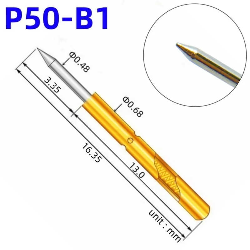 20/100PCS P50-B1 Spring Test Probe Test Pin Pogo Pin P50-B Electric ICT FCT PCB Test Tool 0.48/0.68/16.35mm Needle Sharp TipHead