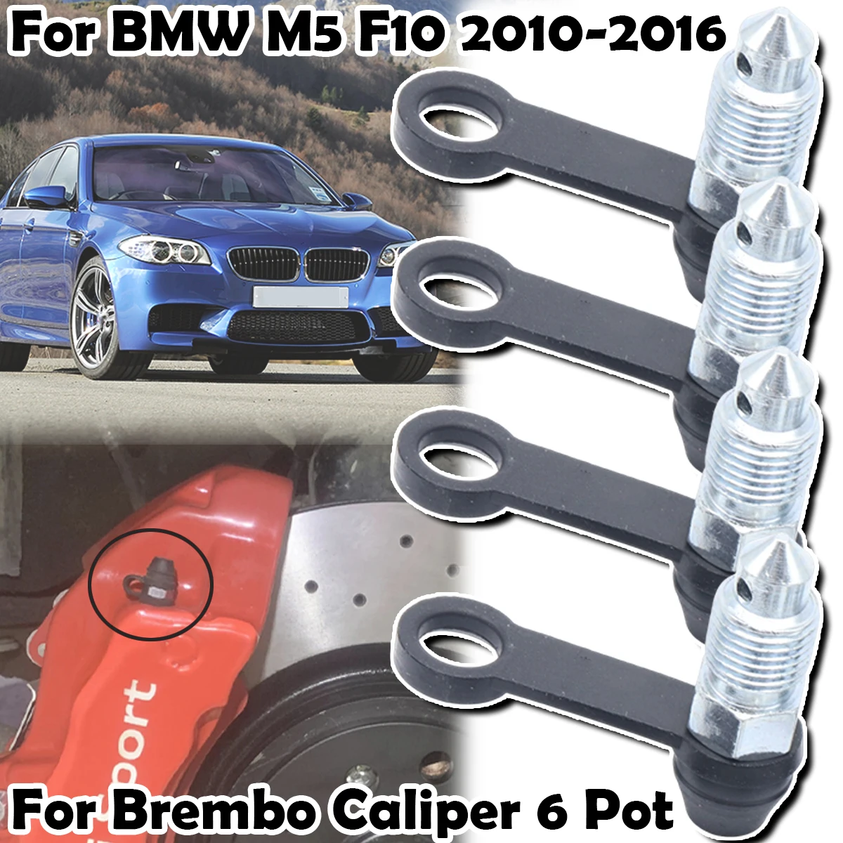 

For BMW M5 F10 2010 2011 - 2016 Car Front Bleeder Valves and Rubber Dust Cap Left Right Caliper Bleed Nipple Screw Repair Kit