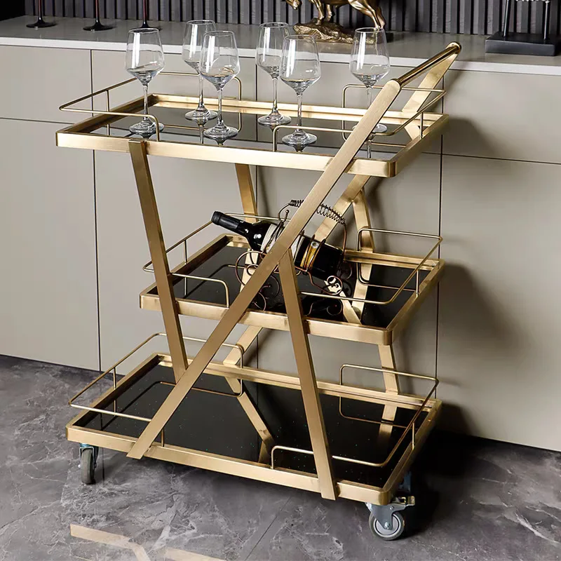 Hotel Trolley Dining Cart Commercial Restaurant Mobile Three-story Luxury Large Wine Cart Serving Cart Cake Snack