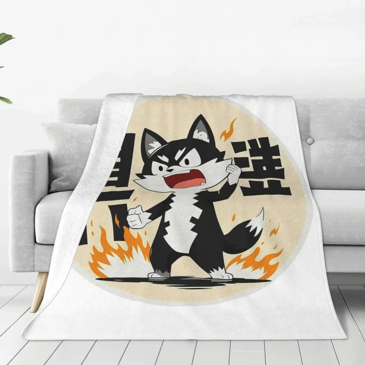 Fiery Anime Wolf Character Japanese Cartoon Art Blankets Fleece Sofa Throw Blankets For Home Bedroom Throws Bedspread Quilt