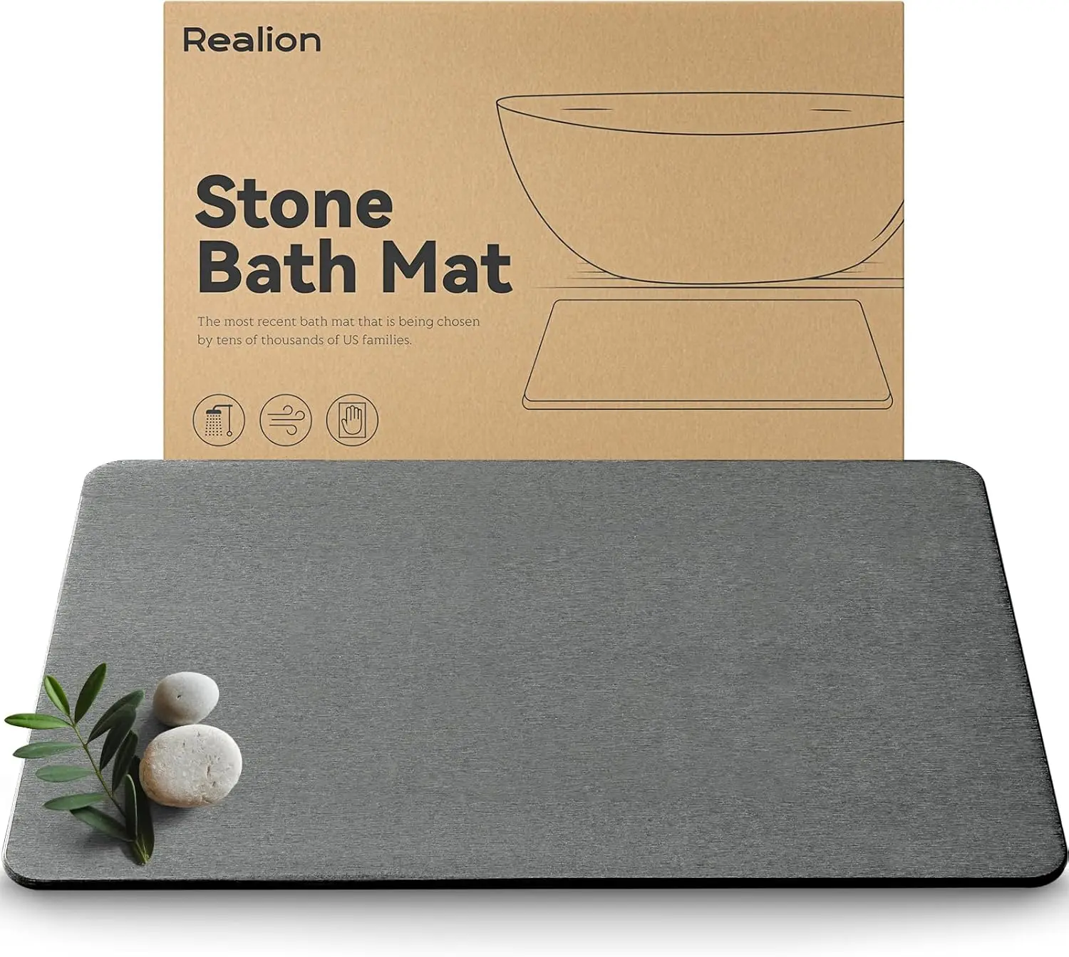 

Quick-Dry Non-Slip Stone Bath Mat, Super Absorbent Shower Mat Easy Clean Dark Gray 23.5x15.5