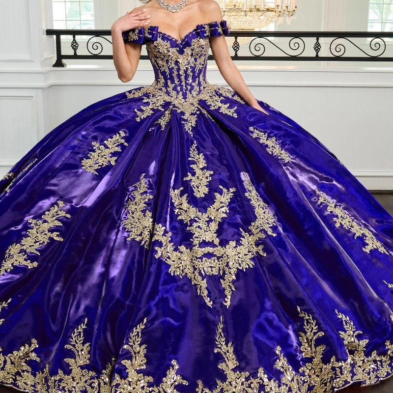 

Luxury Royal Blue Quinceanera Dresses Gold Applique Lace Beads Vestidos De 15 Anos Birthday Party Ball Gown Sweet 16 Dress