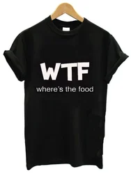 WTF Where's The Food Letter Print T Shirt Women Short Sleeve O Neck Loose Tshirt Women Ladies Summer Fashion Tee Shirt Tops