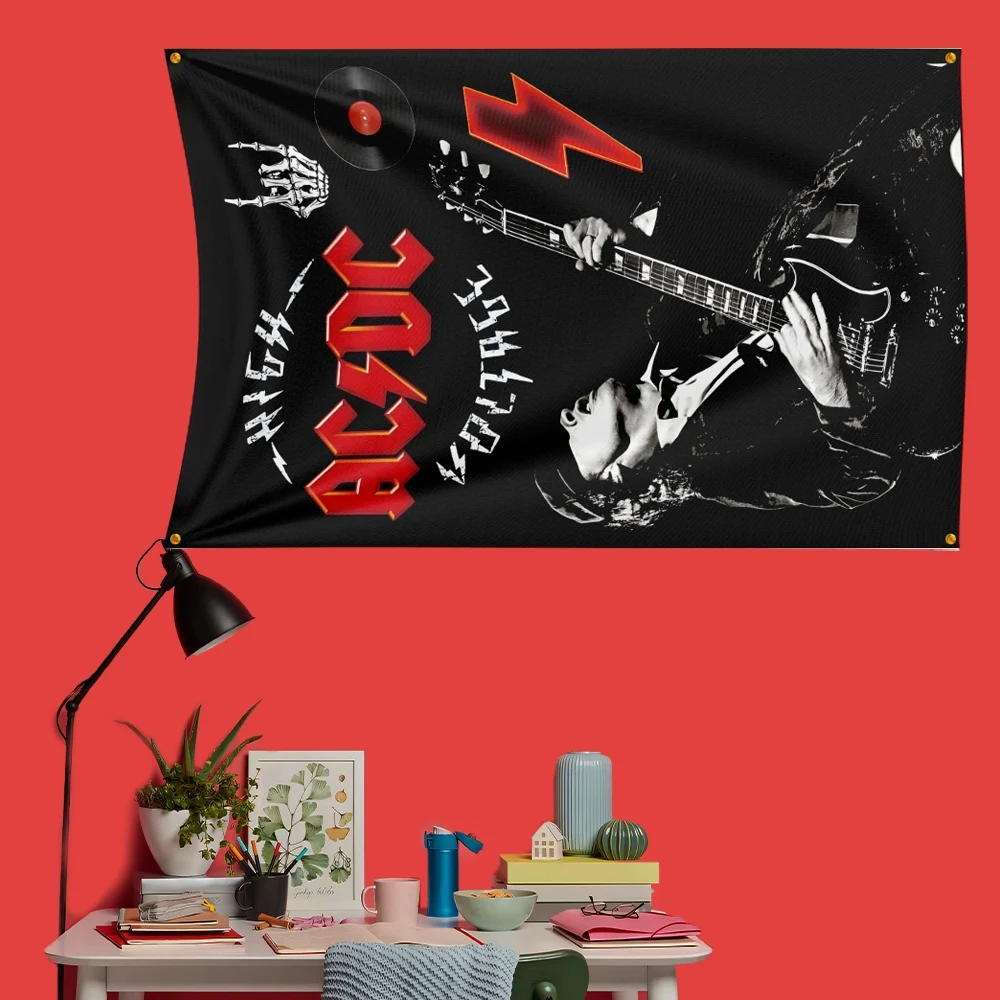 ACDC Inspired Rock Music Flag 3x5 FT 90x150cm Polyester Decorative Banner Tapestry For Music Fans Bedroom Wall Decoration