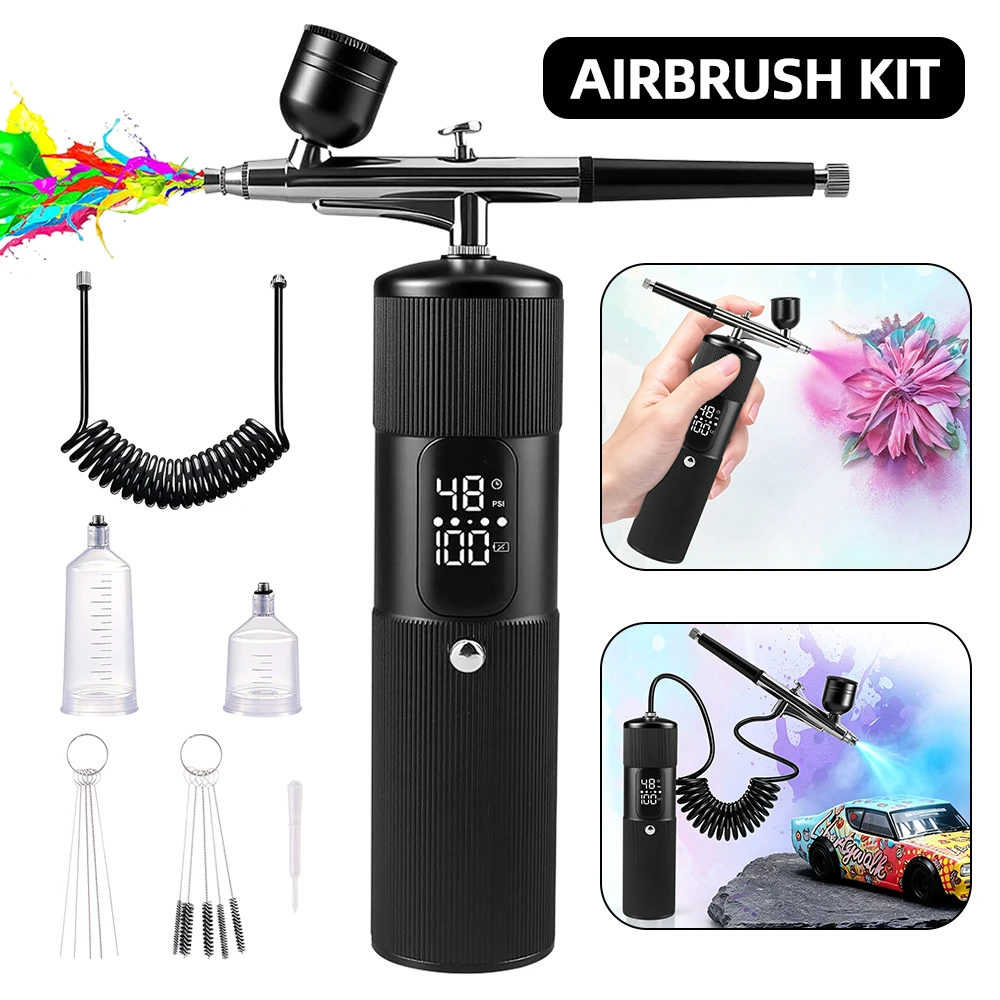 Tragbares Airbrush-Set mit Verlängerungsrohr, 28/38/48 PSI Luftdruck-Sprühgerät für Nagelkunst, Handwerk, Autolackierung, 4 Stunden Betriebszeit – Detail 2