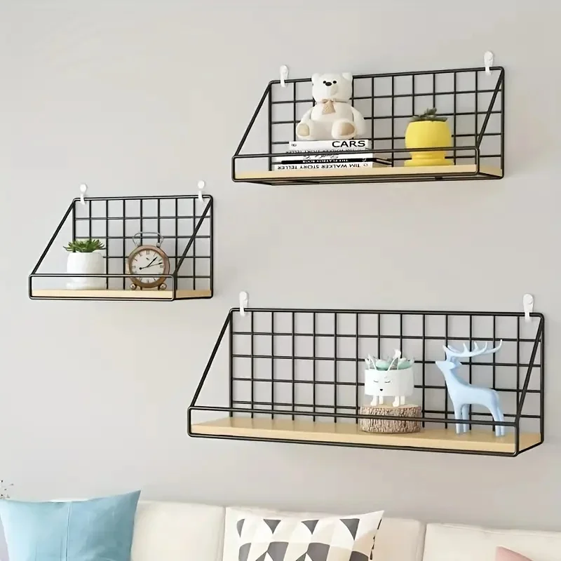 

Wall Mounted Shelves Without Drilling Wood Hanging Shelf For Living Room Bedroom Storage Basket Wall Decoration Rack Organizers