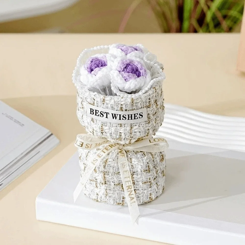 

Creative Graduation Gift Crochet Flowers Bouquet Handmade Mini Rose Flowers Bouquet Home Decor Puff Flower Bouquet Birthday