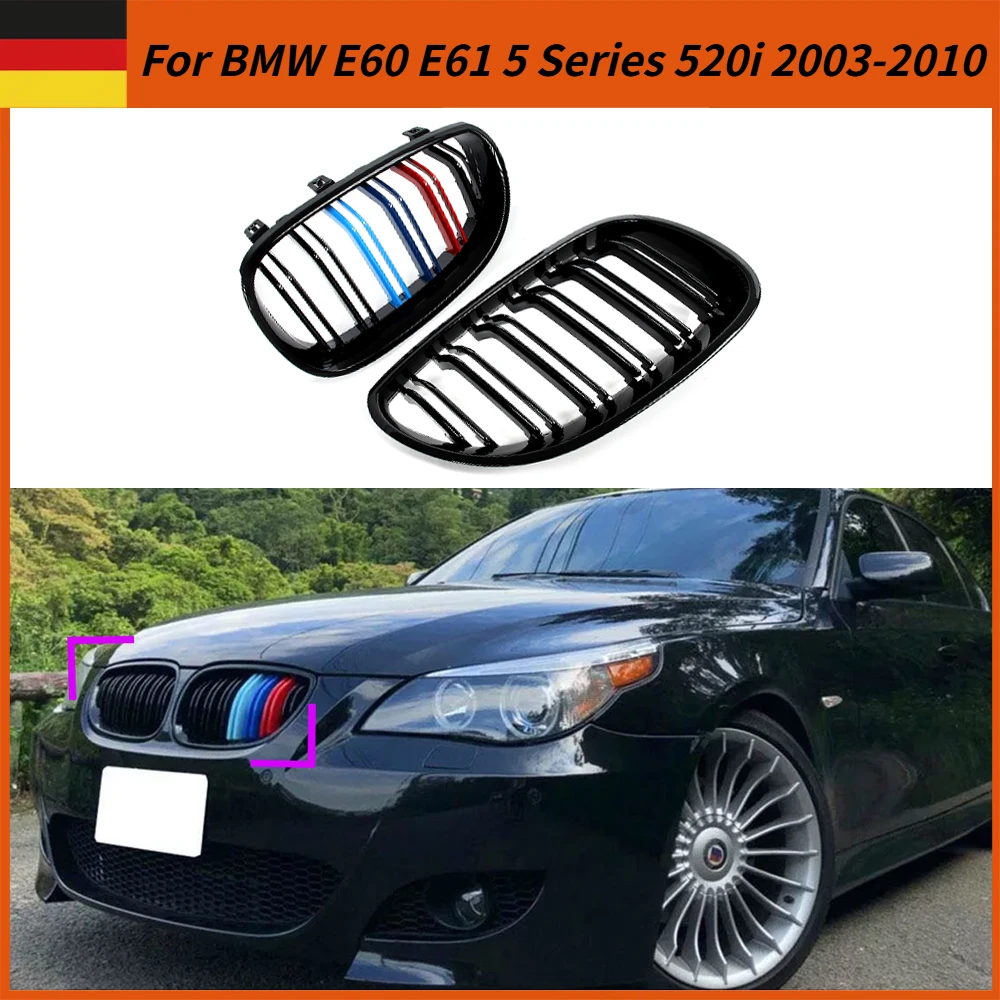 

Replace For BMW E60 Grill Kidney E61 5 Series 520d 520i 525i 530i 2003-2010 Front Bumper Grille Grid Pair M-Color Gloss Black