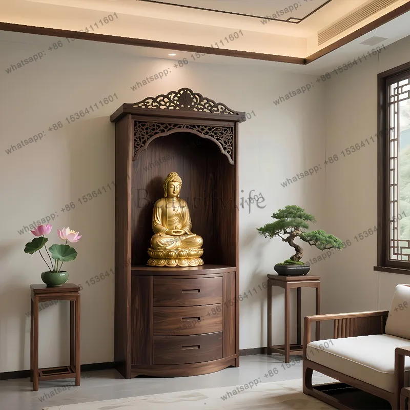 YJ new Chinese solid wood shrine shrine black walnut home offering table vertical cabinet