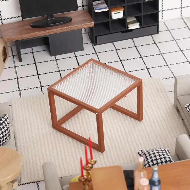 1Pcs 1/12 Mini Acrylic Striped Tea Table Dollhouse Coffee Table Furniture Micro Scene Decor