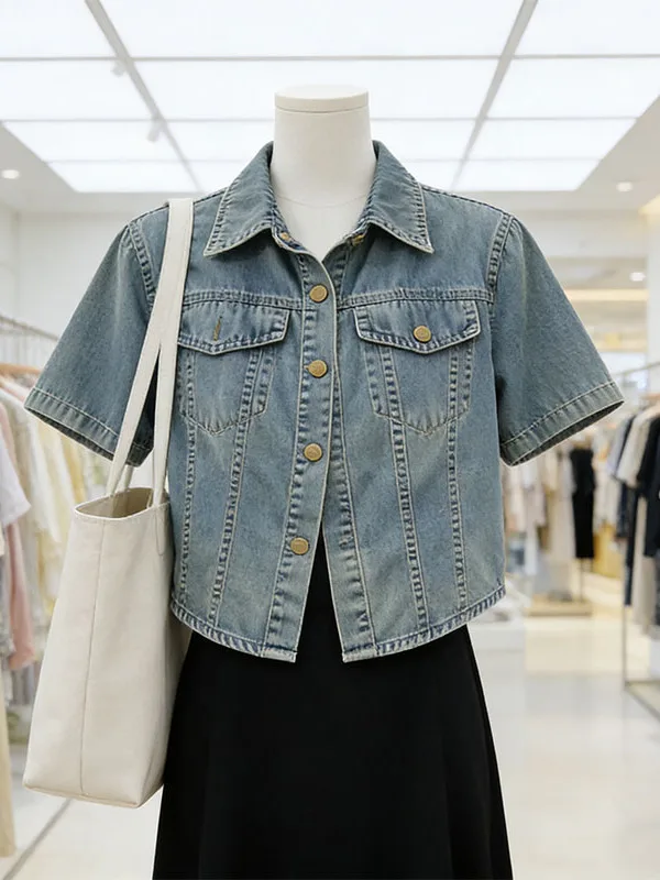 

Large Size Retro Denim Short Jacket And Dress Set Beautiful Matching off Shoulder Dress for Women Summer Fashion Outfit