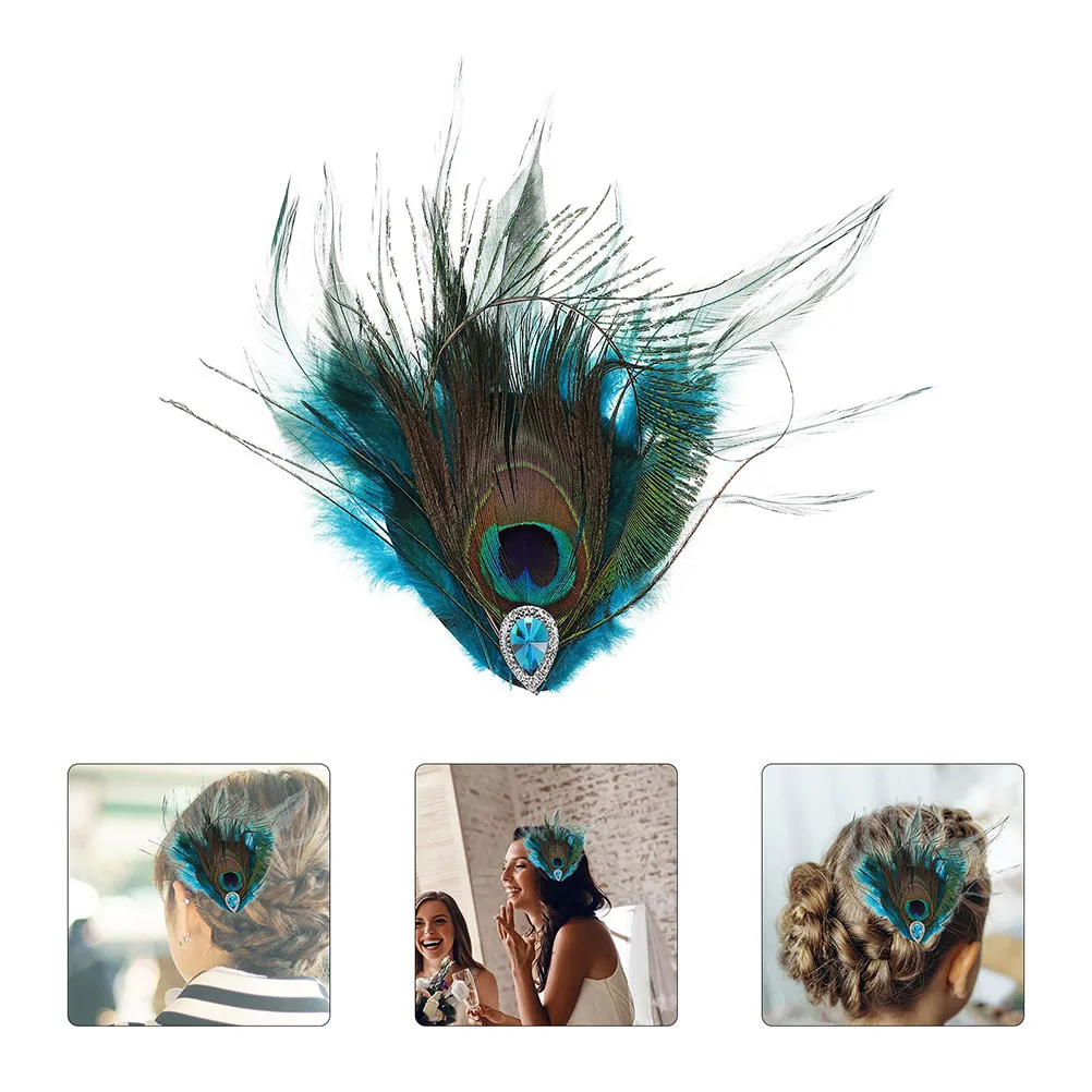 

2Pcs Bridal Hair Clips Peacock Rhinestone Vintage Retro Faux Plumage Wedding Dance Party Accessories Retro Hair Clip Women