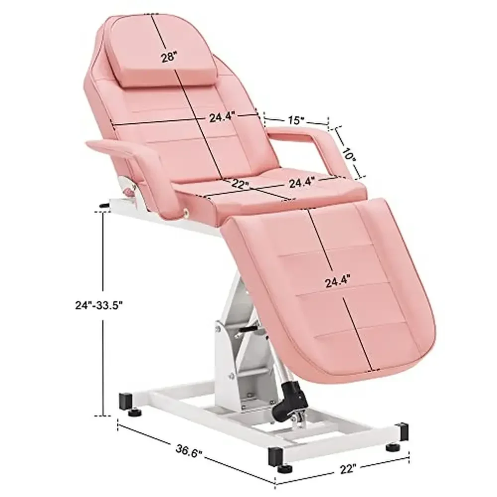 Adjustable Beauty Spa Massage Bed Tattoo Chair Facial Table PU Leather Steel Frame Pink Solid Back 0100