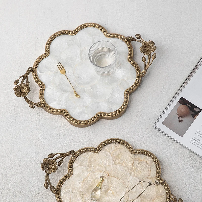 French Modern Shell Storage Tray Modern Jewelry Display Plate Teatable Desktop Coffee Cup Tea Set Tray Living Room Decoration