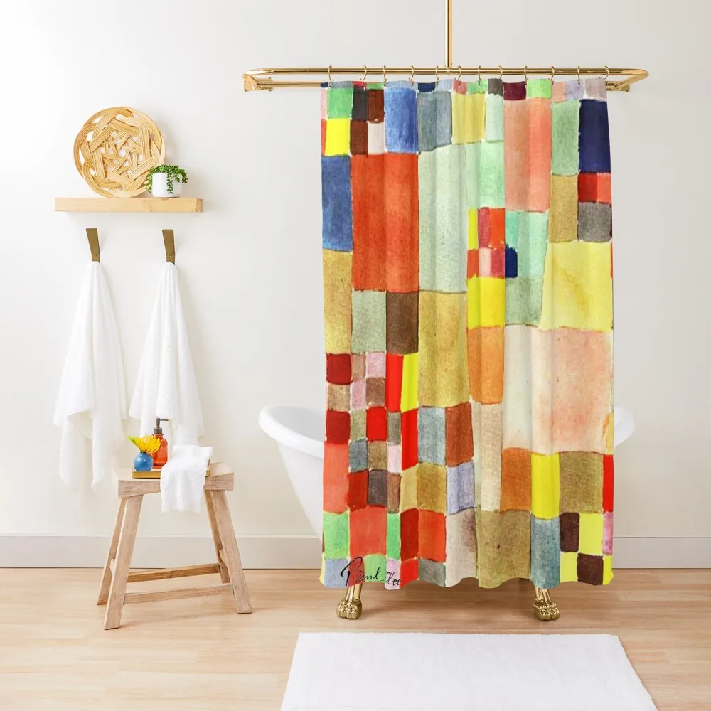 Flora on Sand | Color Block Paul Klee Inspired Shower Curtain Washable Waterproof Fabric Shower Set For Bathroom Curtain