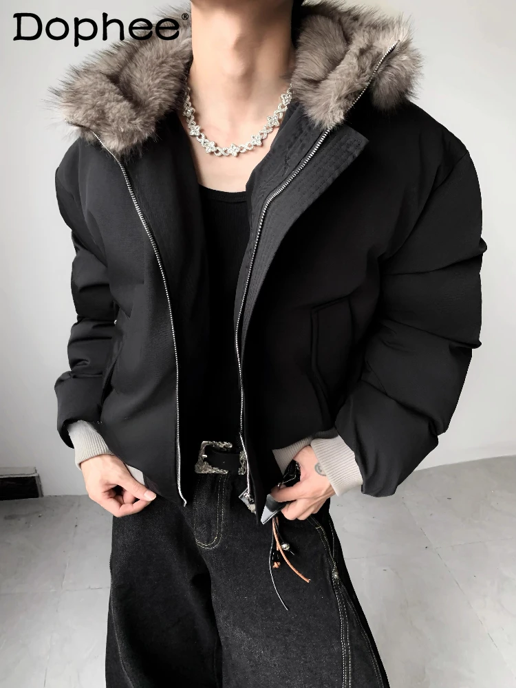 

Модные легкие роскошные мужские куртки с воротником из искусственного меха с капюшоном, новинка зимы 2025 года, стеганые пальто, мужские красивые парки с длинными рукавами