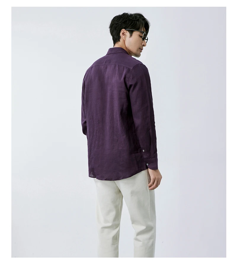 Fengbaoyu Natural Linen Men's Shirt Long-Sleeved Collar Outerwear for Business and Casual Wear, Stylish Men's Clothing