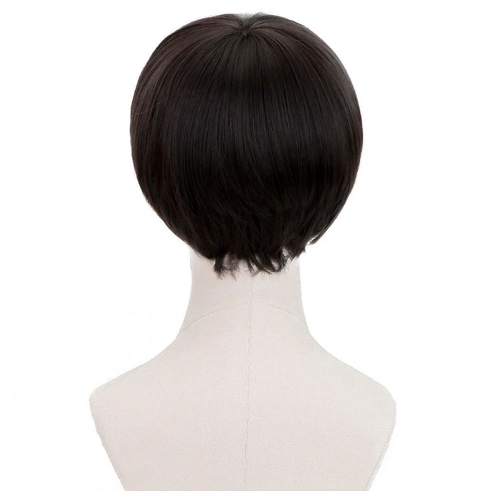 AICKER-Perruque Synthétique Courte Noire avec Frange pour Homme, Coupe Droite, Filles, Cheveux Raides, Salle Plus Lente, 60s, Naturel, Unisexe, Cosplay, Degré de Chaleur