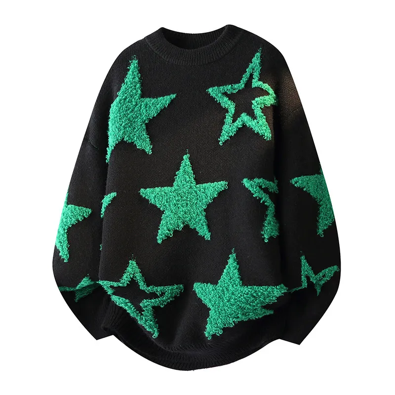 

Осенне-зимний вязаный свитер для мужчин и молодежи: модный, повседневный, универсальный, с пятиконечной звездой, мягкий, с длинными рукавами, круглый вырез.