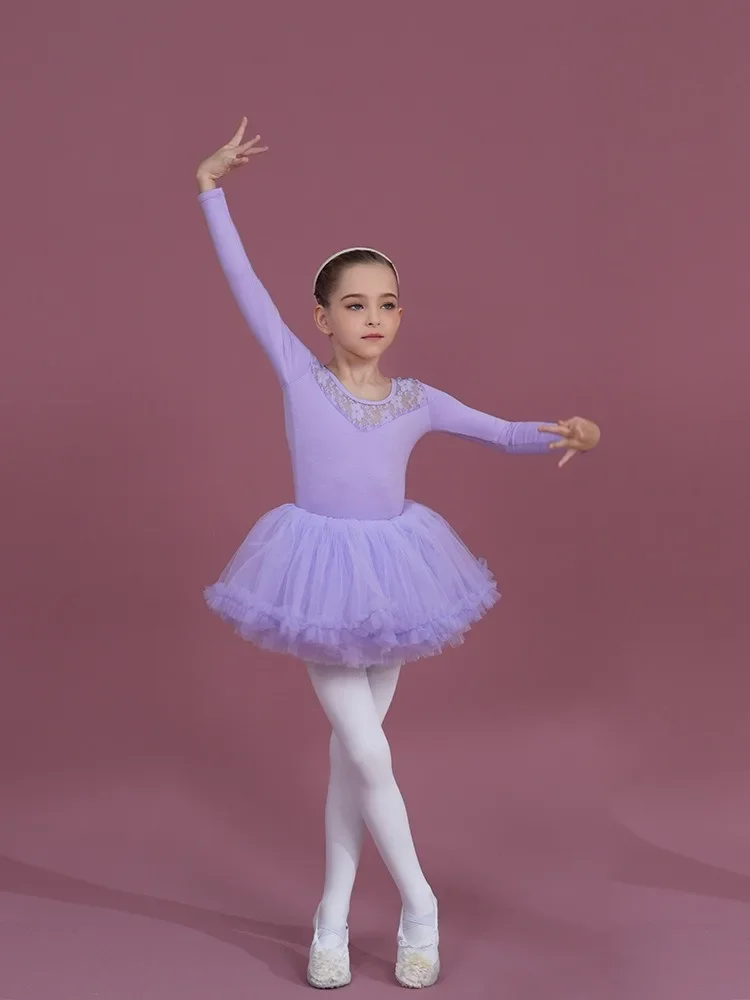 Girl Lace Bodysuit Gymnastics Ballerina Dress Leotard Dance Kids Rhythmic Ice Skating Little Swan Costume Stage Performance Show