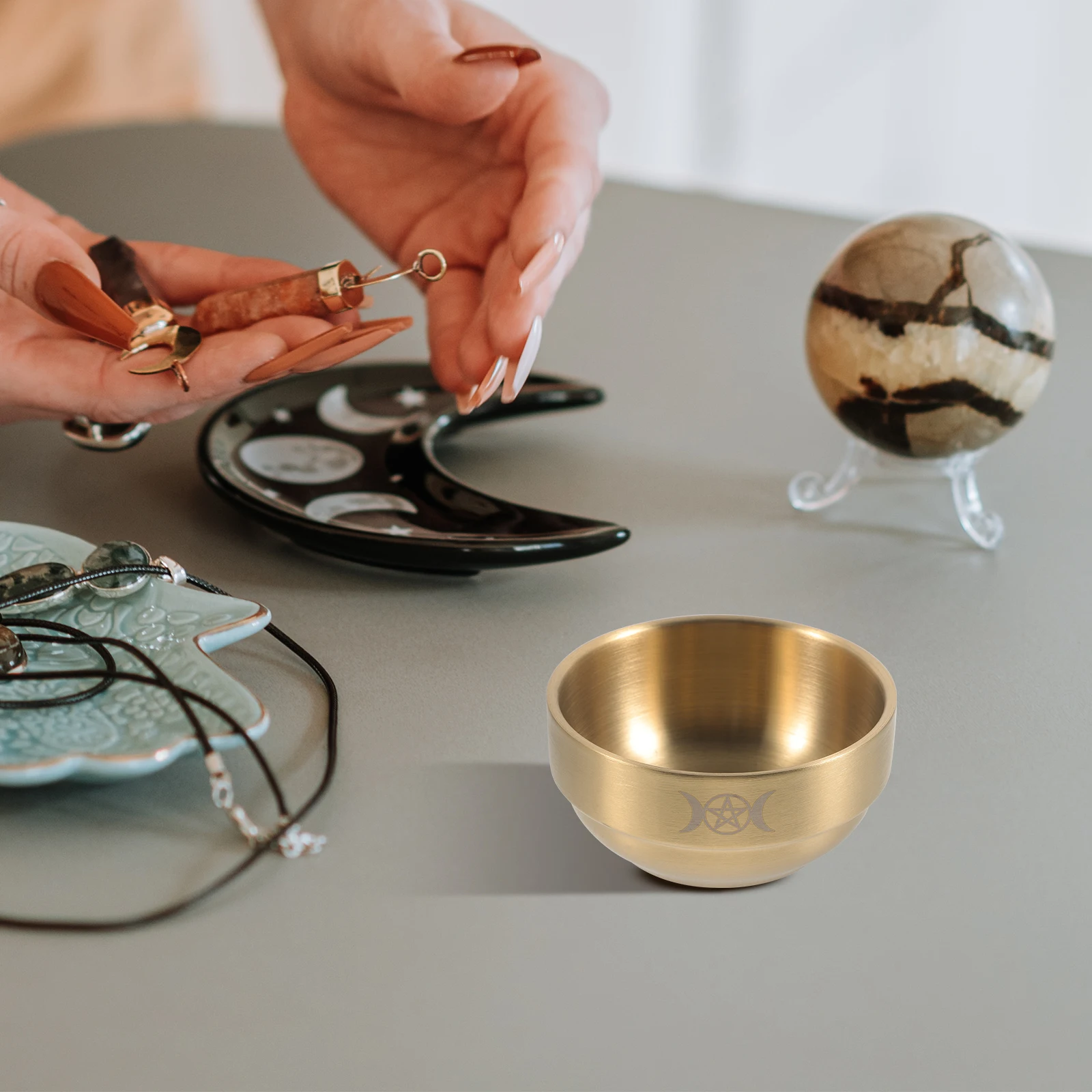 

Sacrificial Bowl Pentagram Altar Decoration Supplies Ritual Home Temple Stainless Steel Smooth Edge Long Use Bowls