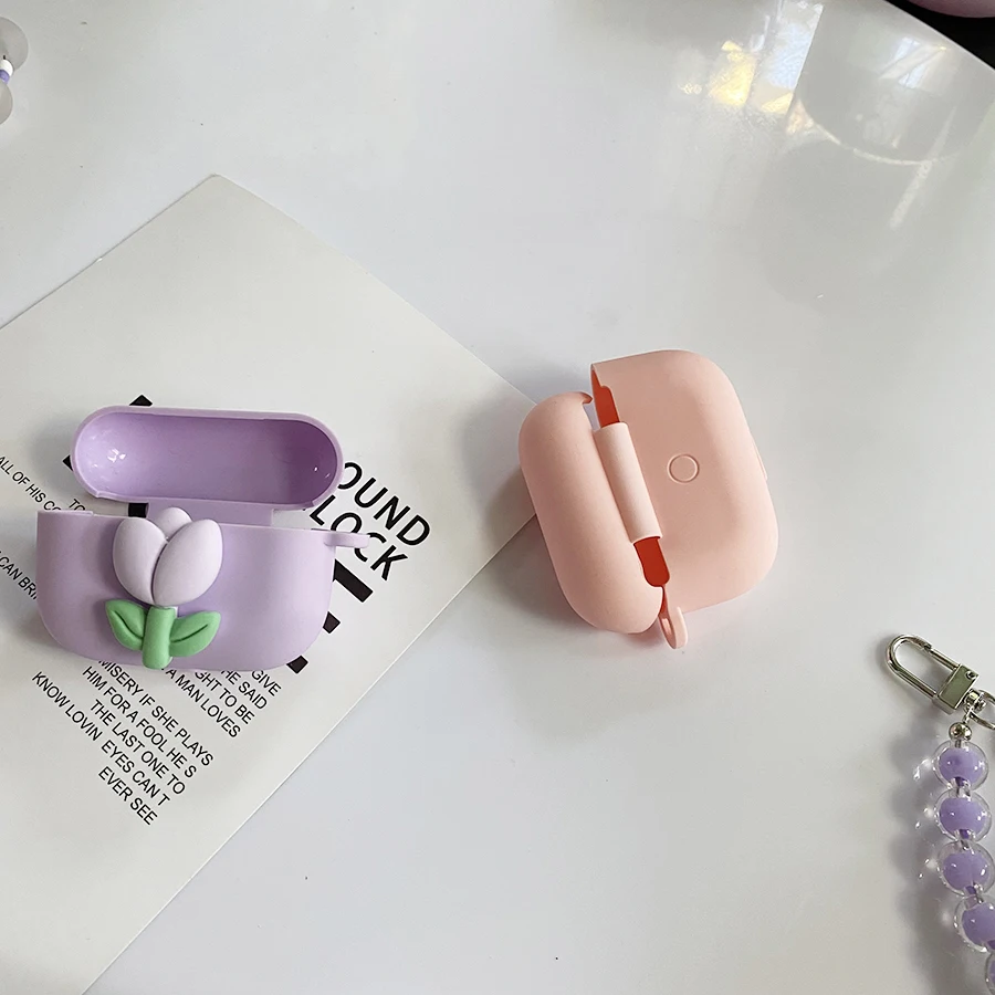 حافظة لهاتف huawei FreeBuds Pro 2 3 4 4E 4i 5i حافظة على شكل زهور التيوليب سماعة أذن من السيليكون مع سلسلة مفاتيح بكبل freebuds 5i