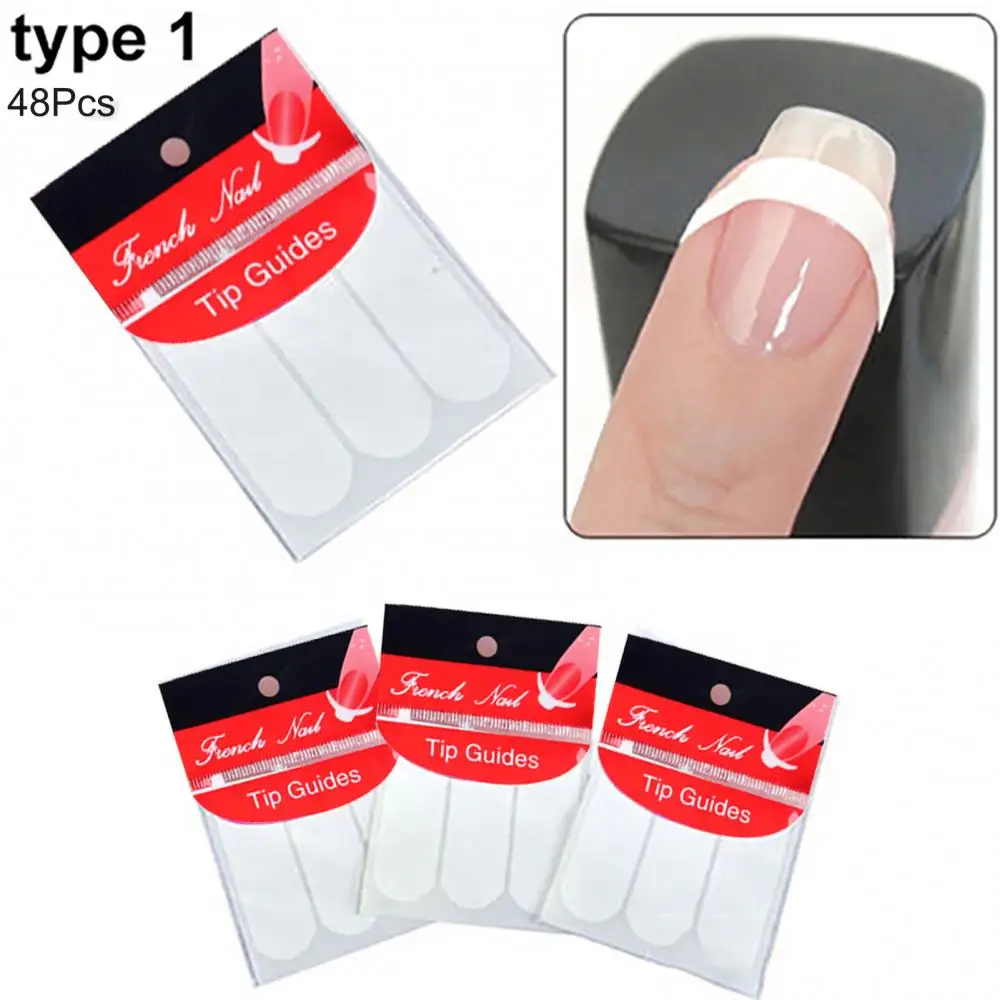 48Pcs/set Nail Tip Guide Sticker French Stencil Toe Nail Art Form Fringe Guides Protective DIY Stickers Tips Decor Decal