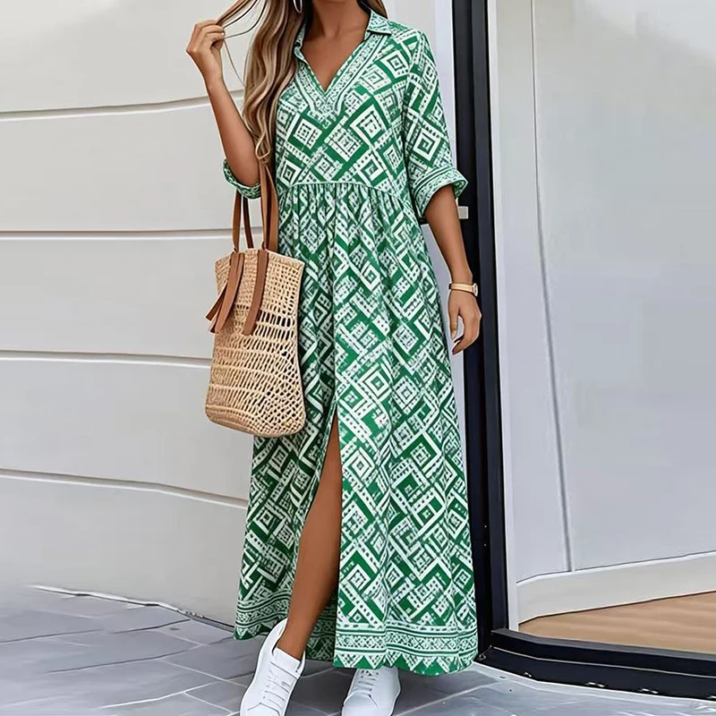 Elegant Summer Women Half Sleeve Boho Maxi Dress Women Vintage Printed Party Long Dresses For Women Loose Beach Holiday Dresses view 5