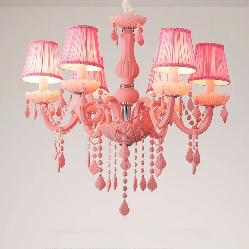 OUFULA Pink Crystal Pendent Lamp Art Girls\' Room Candle Lamp Children\'s Room Living Room Restaurant Bedroom Chandelier