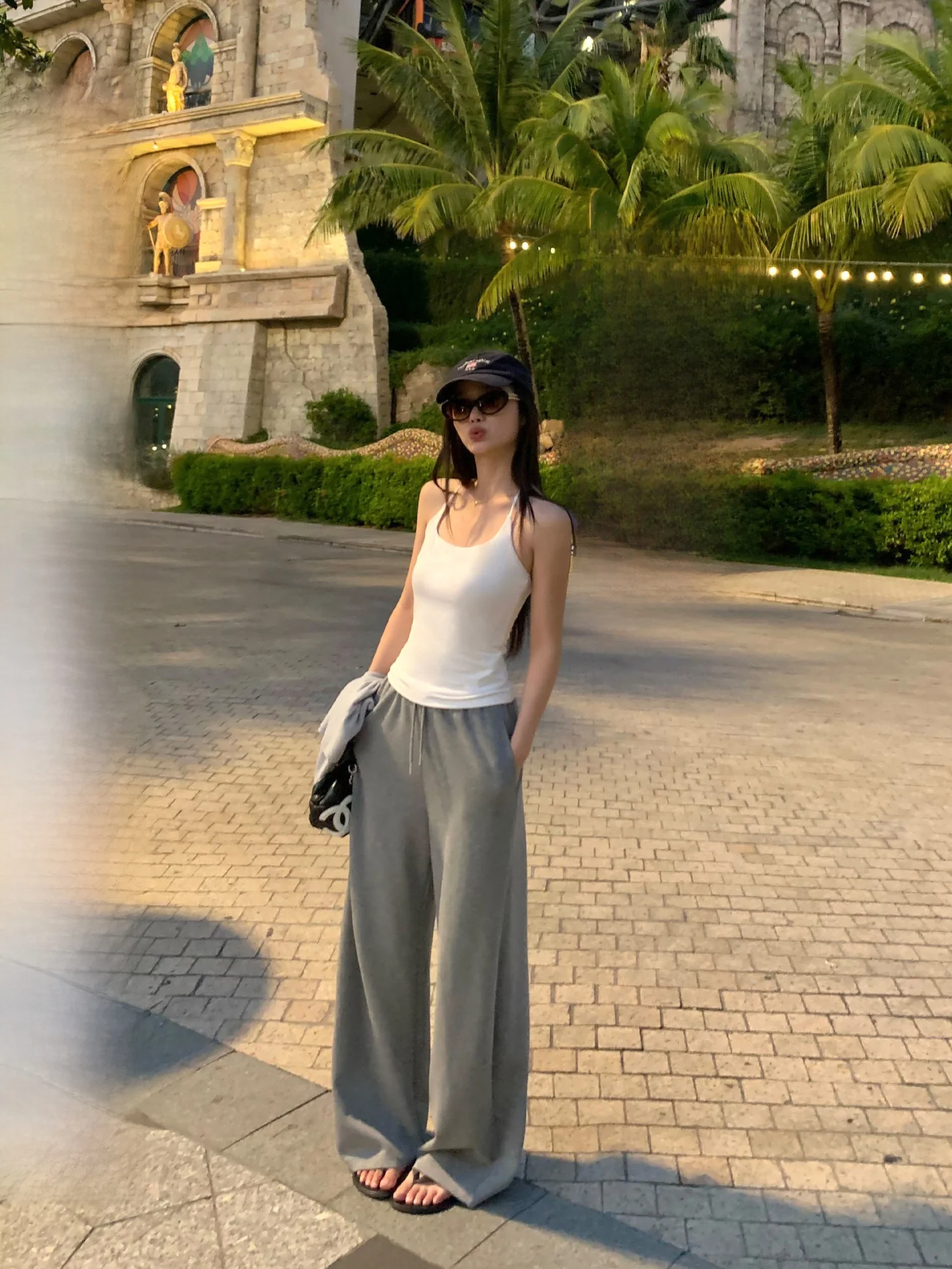 

Pusumede Oxygen Casual Wide Leg Pants Women's Loose Elastic Waist Lazy Casual Long Trousers Faionable Cotton Blend