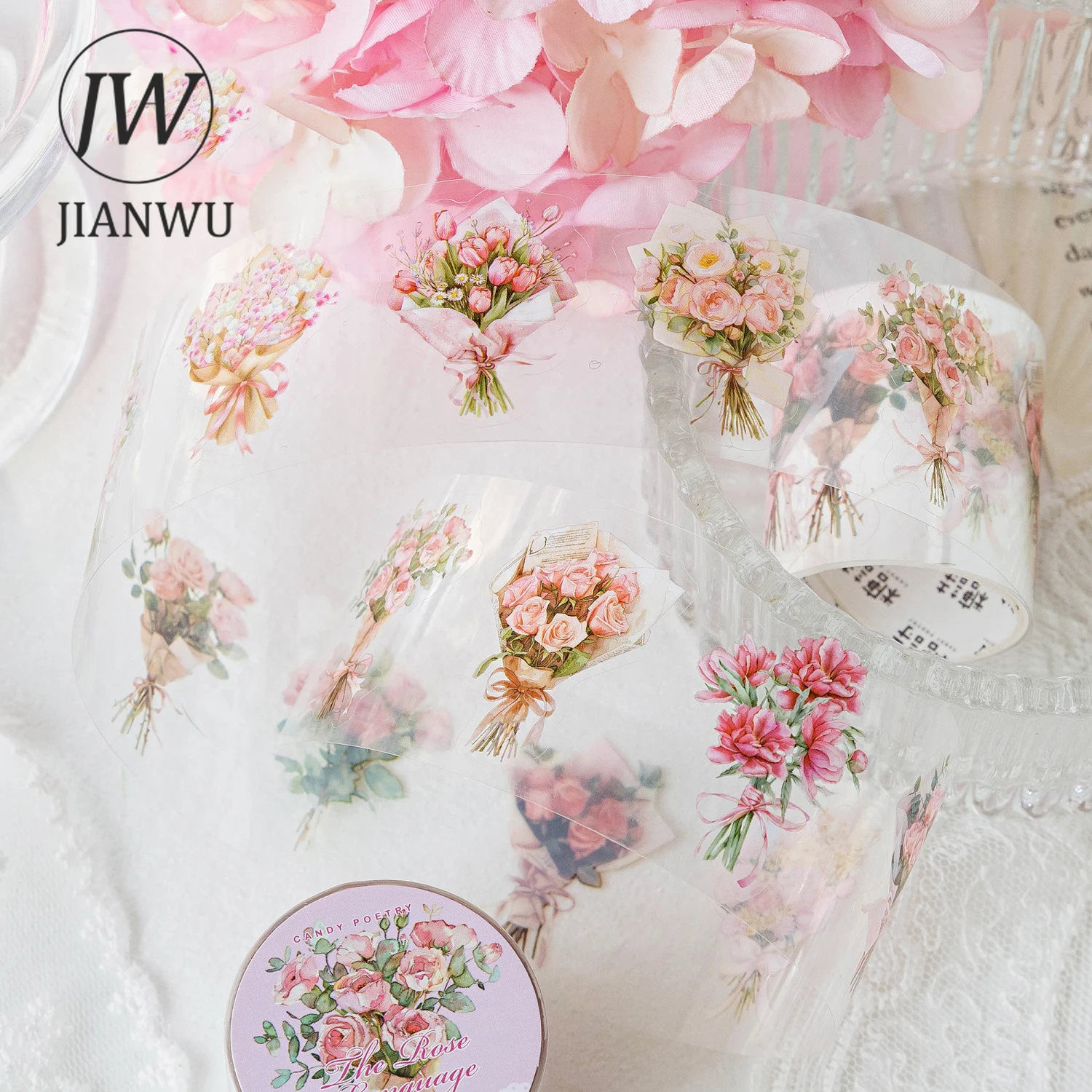 JIANWU Romantic Bouquet Series Vintage Flower Landscape Material Collage Scrapbooking PET Tape Creative DIY Journal Stationery