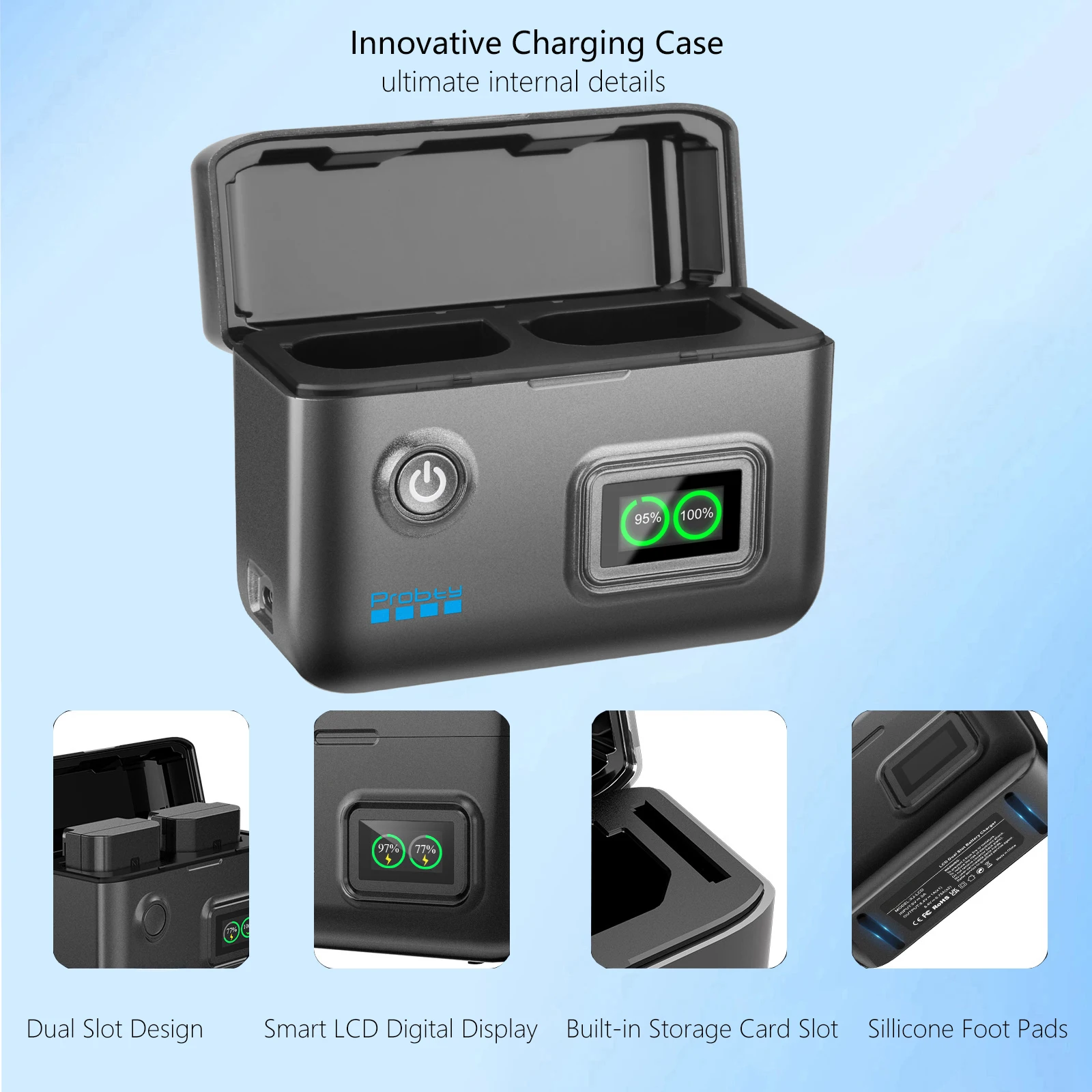 Probty DMW-BLK22 شاحن سريع محمول لـ Lumix DC-S5، S5II، S5IIX، S5M2، S5M2X، S1RII، GH6، GH6L، GH5II، G9M2
