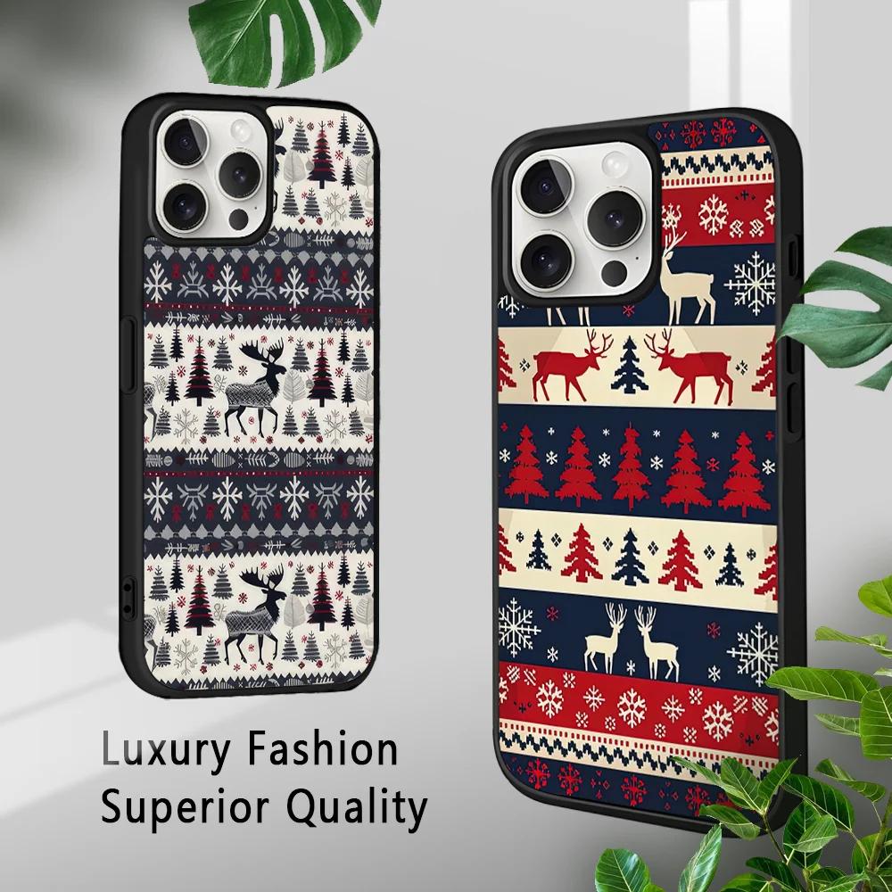 Christmas Adorable Reindeer Phone Case For iPhone 15 14 13 12 11 Pro Xs Max Mini XR X 7 8 Plus luxury Mirror Hard Funda