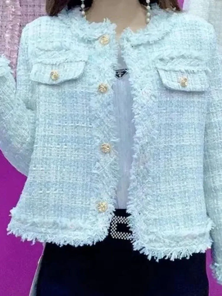 

Women 2025 New Autumn Elegant Cropped Tweed Short Jackets Coats Tassel Small Fragrance Style Jacket Female Outerwear