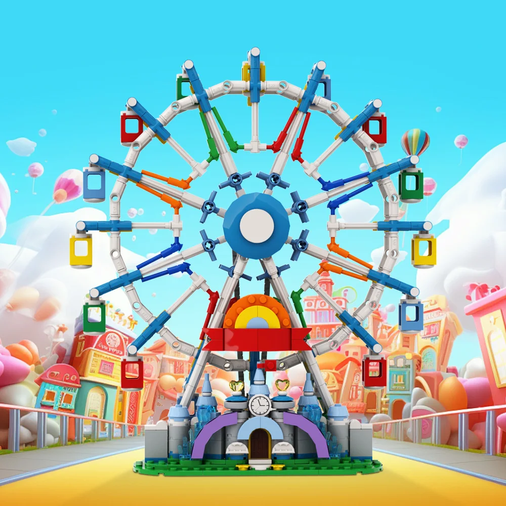 MOC Ferris Wheel Model Building Blocks City Street View Amusement Park Rotating Ferris Wheel Bricks Toy Valentine's Day Gift