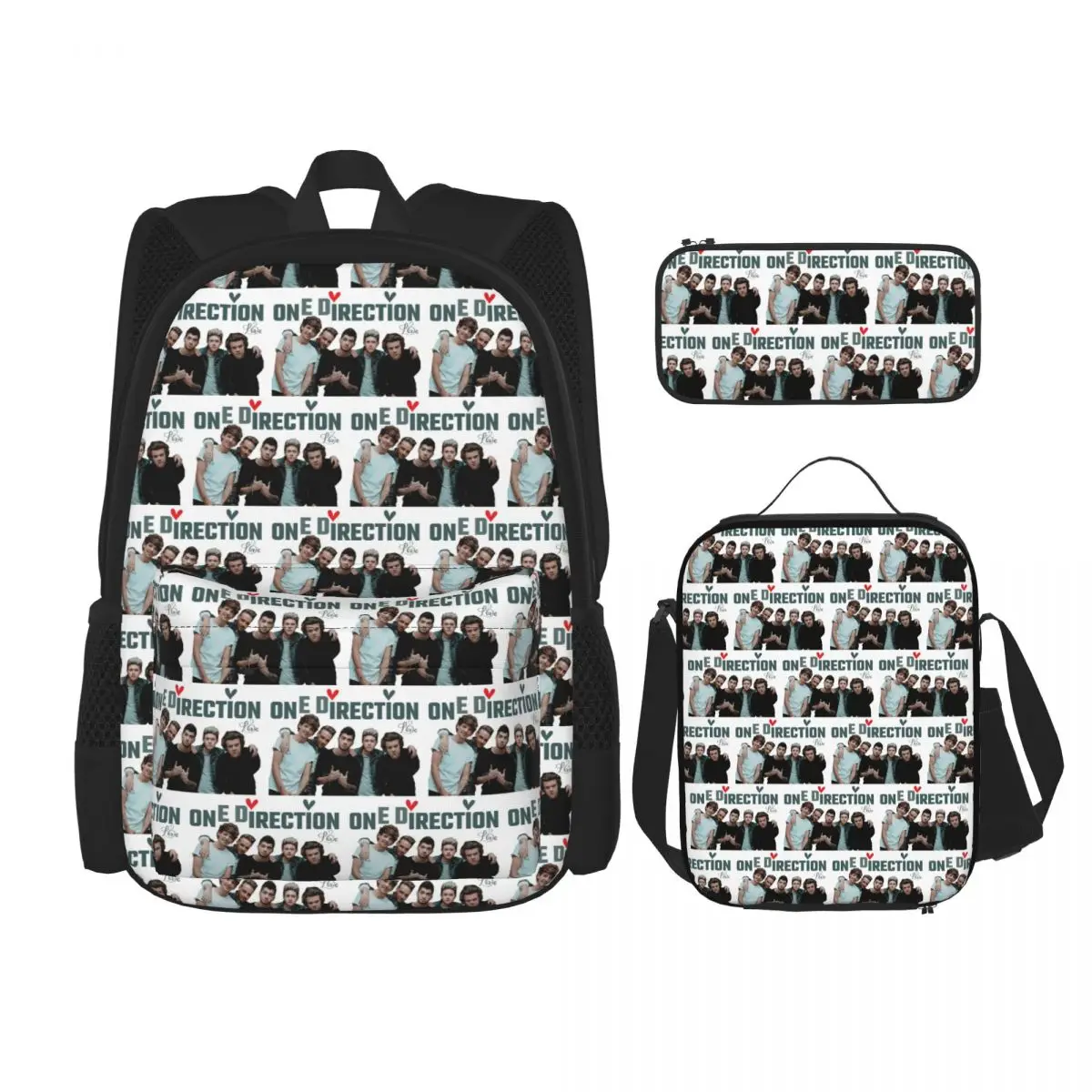 One DIrection Love Backpacks Boys Girls Bookbag School Bags Rucksack Lunch Bag Pen Bag Three-Piece Set