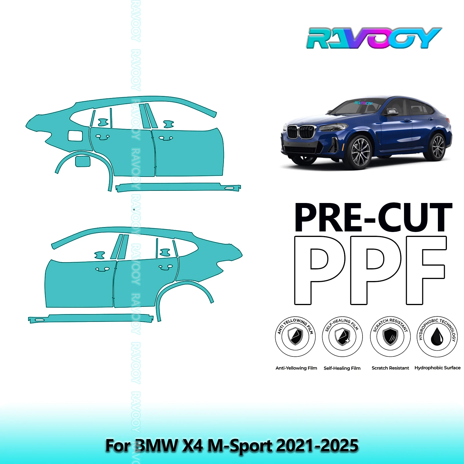 لسيارات BMW X4 M-Sport 2021-2025 8.5mil واضح غير لامع قبل قطع باب PPF ومجموعة عمود A/B مجموعة طبقة حماية الطلاء من البولي يوريثان #1