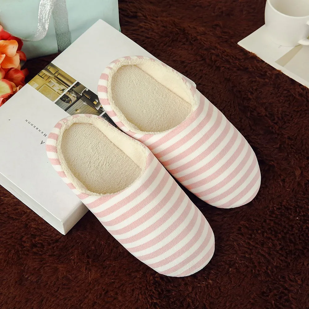 Women Warm Slipper Indoors Striped Winter Women\'s Cute slipper Womens Indoor In Autumn And Winter Anti Slip Fuzzy Slippers