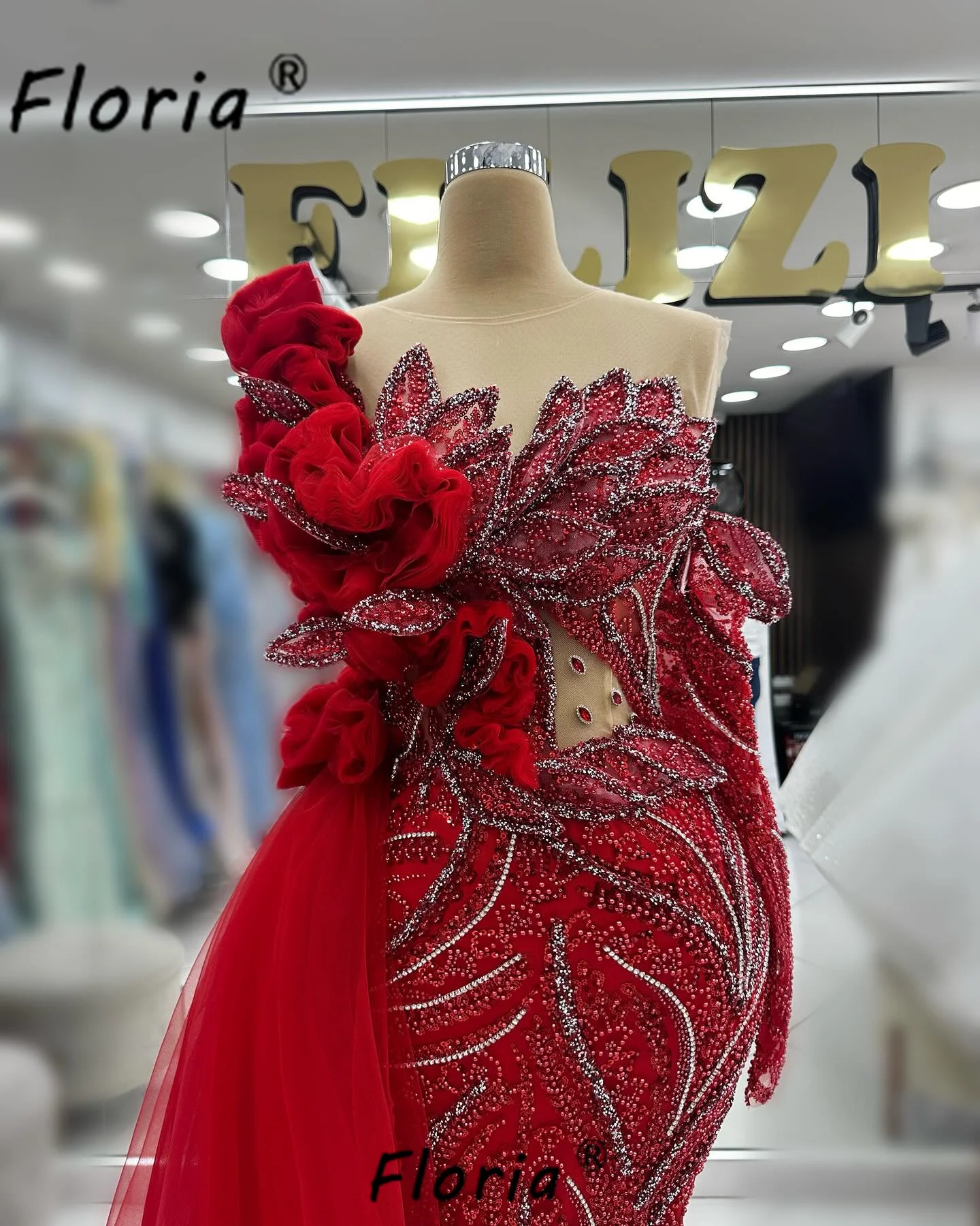 ชุดแต่งงานสีแดงหรูหรา ประดับลูกปัด ใบไม้ 3 มิติ ระบายแบบเมอร์เมด ชุดราตรีงานเลี้ยง ชุดออกงานพรอม ชุดผู้หญิง ตัดเย็บตามสั่ง ชุดราตรีหรูหรา 2026