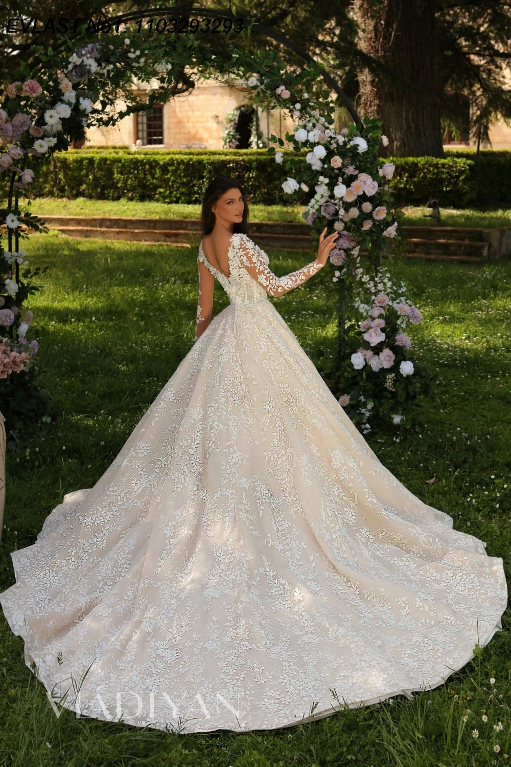 EVLAST Suknia Ślubna w Linii A z Długim Rękawem, Koronkowymi Aplikacjami, Muzułmańskimi Koralikami, Damska Suknia Ślubna Robe De Mariee TBD94