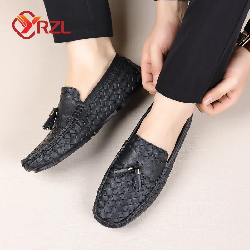 YRZL Luxury Mens Black Loafers Soft Moccasins Slip on Shoes Man High Quality Mens Shoes Casual Comfortable Driving Shoes Men